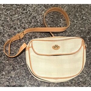 Saddle River Crossbody Bag‎ Cream Tan Plaid Textured Equestrian Shoulder Bag